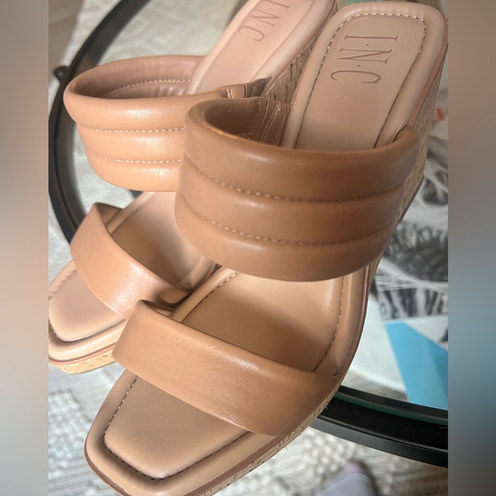 Tan INC wedge cork sandals size 9